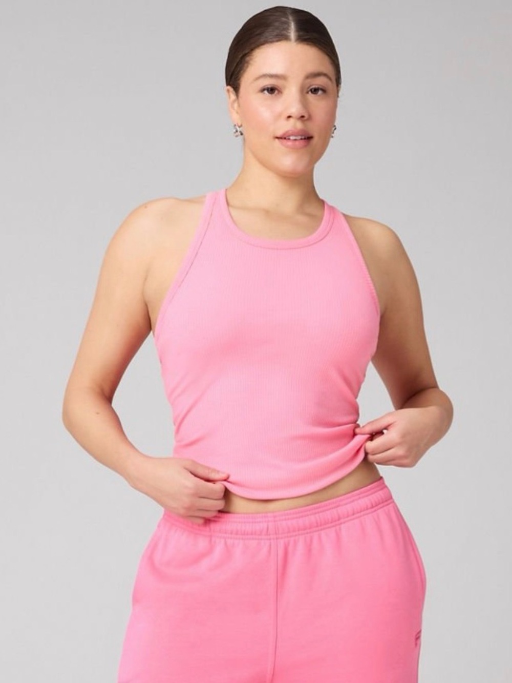 Fabletics Modal Rib High Neck Built-In Bra Tank in Strawberry Milkshake, Size L
